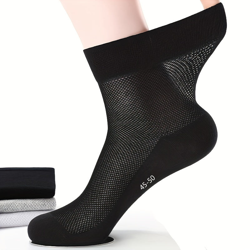 5 pairs of plus size men's breathable crew socks for summer, thin and sweat-absorbing.