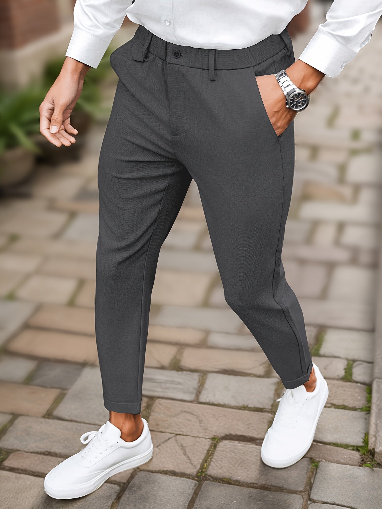 1pc Men's Elastic Waist Casual Pants, suitable for all seasons, perfect for business fashion commute, straight leg.