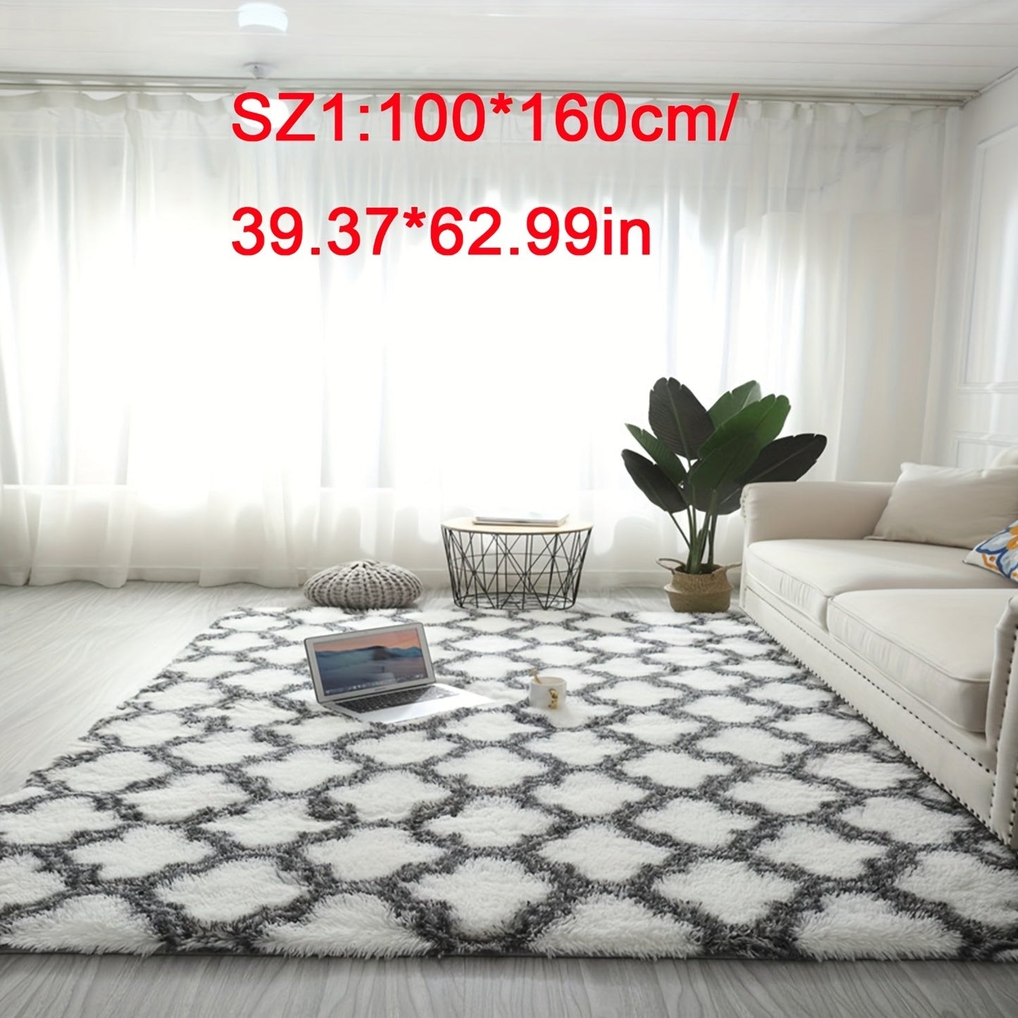 Fashionable checkered design rug, modern Nordic-style warm plush carpet. Soft and fluffy bedroom cushion, with a washable living room floor mat. Perfect for home decor, indoor supplies, bedside accessories, patio, garage, high traffic areas, and spring