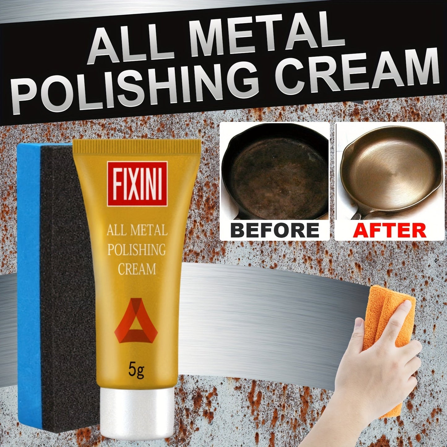 Versatile Metal Polishing and Rust Removing Paste - Powerful Cleaning Gel for Kitchen, Copper, and More - Mild Scent, Enriched with Glycerin