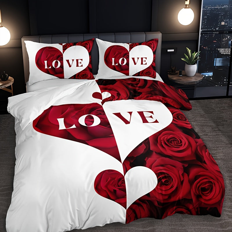 3-Piece Bedding Set featuring a Floral Pattern with Alphabet Design, Includes 1 Duvet Cover and 2 Pillowcases, Made with Breathable and Soft Material