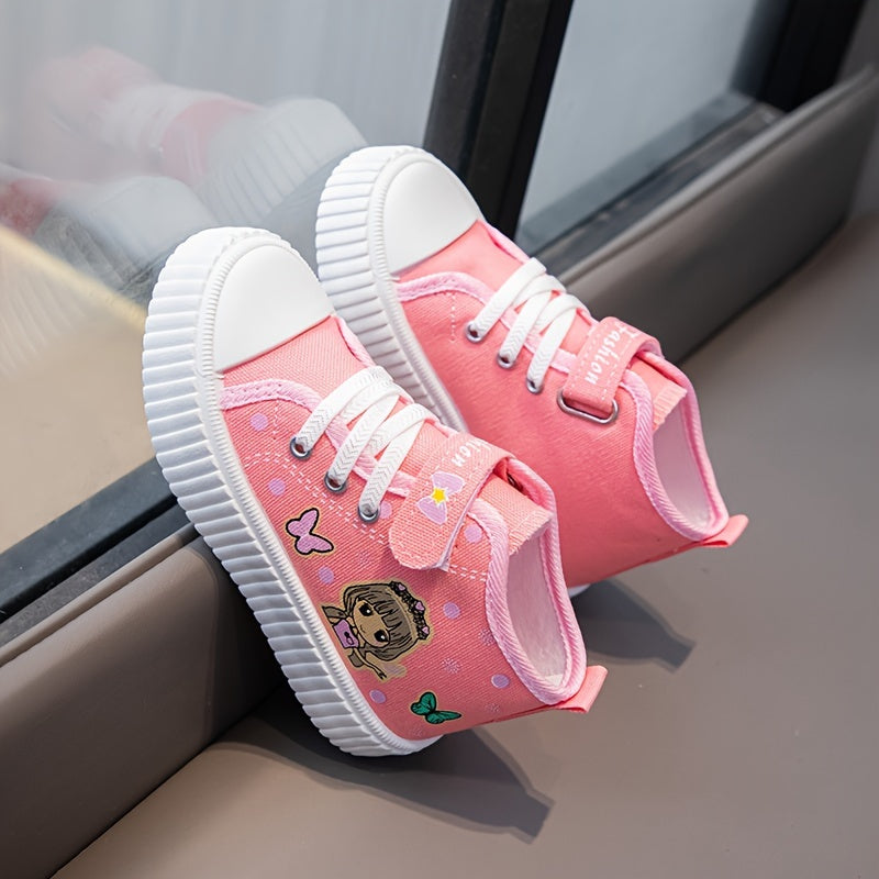 Girls' butterfly print shoes with cute cartoon design, non-slip, perfect for daily and casual wear.