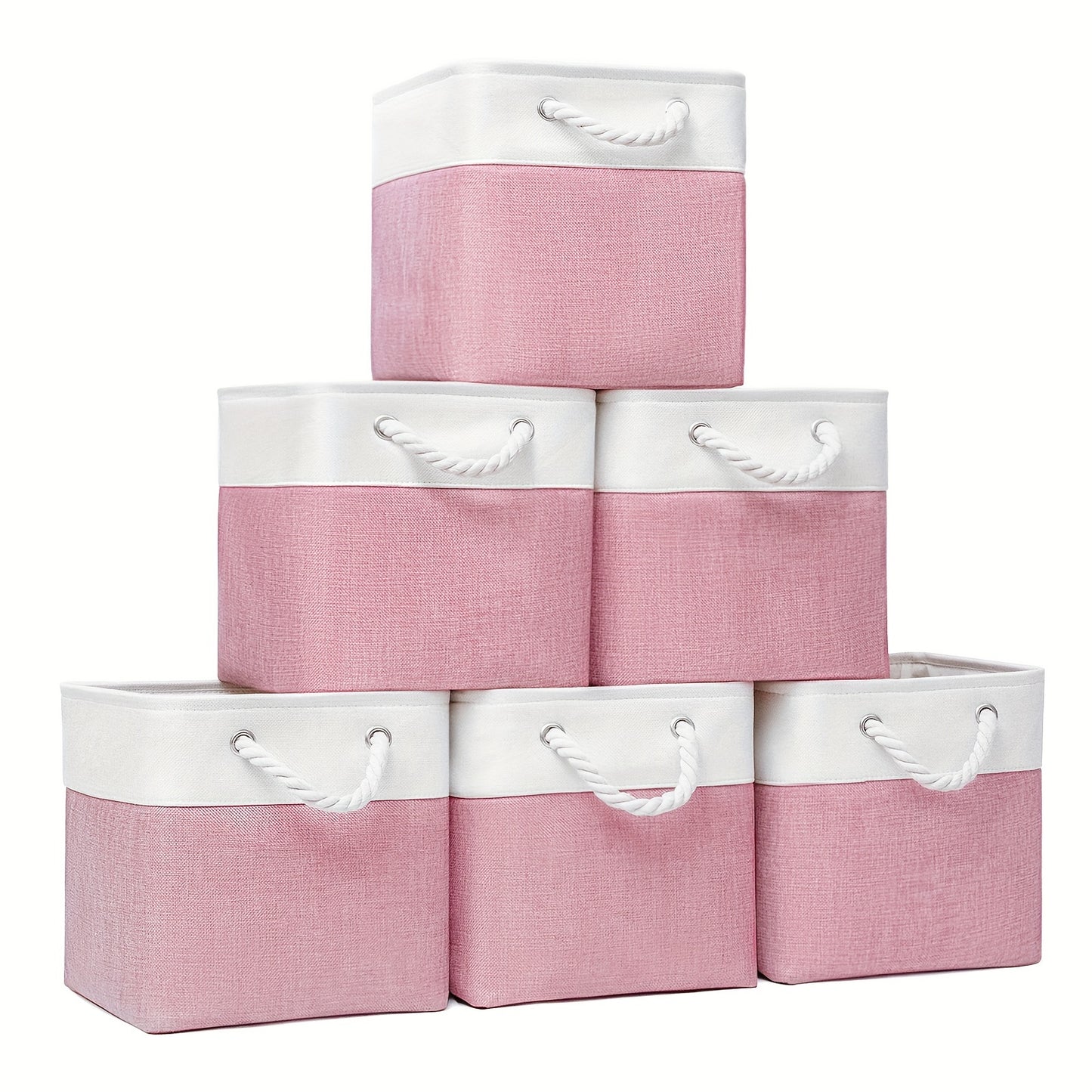 Six classic fabric storage bins with handles, 33.02x33.02 cm, for home and office use, closet organization and storage.