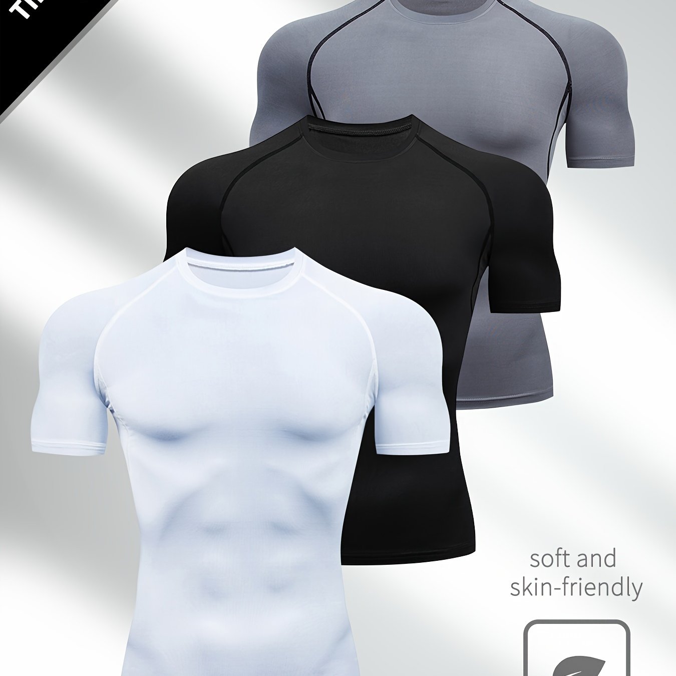 3 Men's Sports Workout Shapewear Tops: Compression and moisture-wicking for fitness activities.