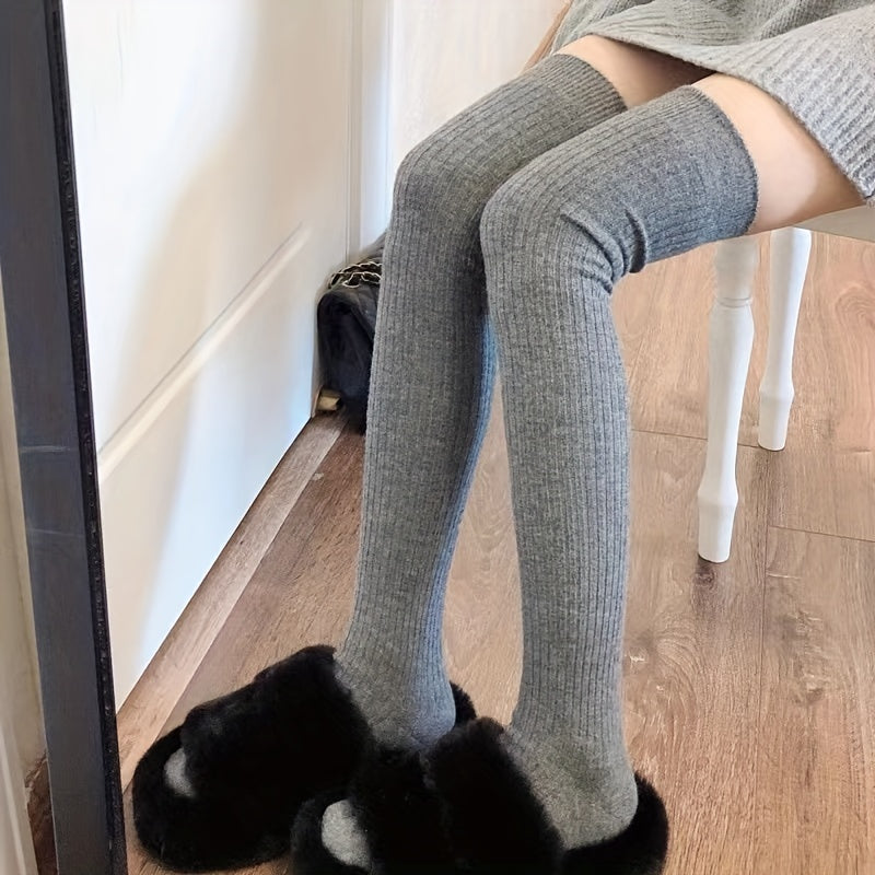 Autumn/Winter Long Stockings for Women in Japanese High Vertical Stripes, Black, Thickened for Warmth. Available in 1, 2, or 3 Pairs.