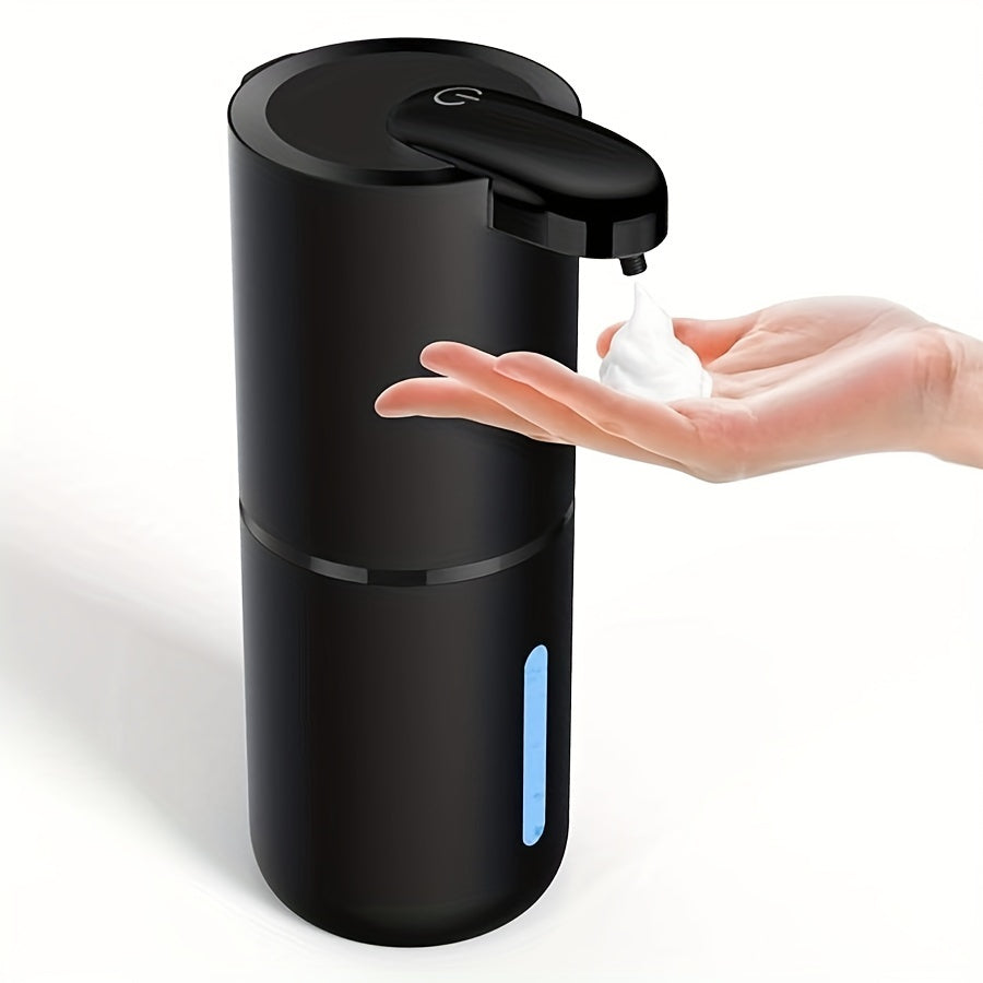 Wall-mounted 380ml Soap Dispenser with USB rechargeable battery offers touchless hand & lotion pump operation. Made of plastic with multi-level foaming press for bathroom use.