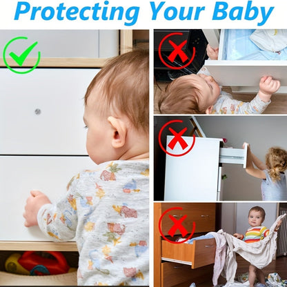 This set includes 8 child safety cabinet latches made of ABS material that is phthalate-free. They are easy to install with no drilling required, providing a secure fit. The invisible locks are perfect for drawers and countertop overhangs, recommended