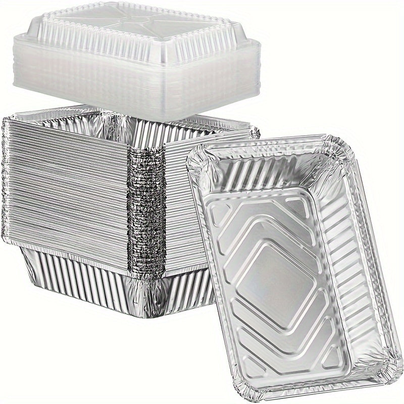 50 sets of Disposable Aluminum Foil Pans with Lids, each measuring 18.54cm x 13.21cm - Safe for Cooking, Baking, and Meal Prep - Suitable for Holidays such as Halloween, Christmas, Thanksgiving, Mother's Day, and Independence Day - Chemical-Free.