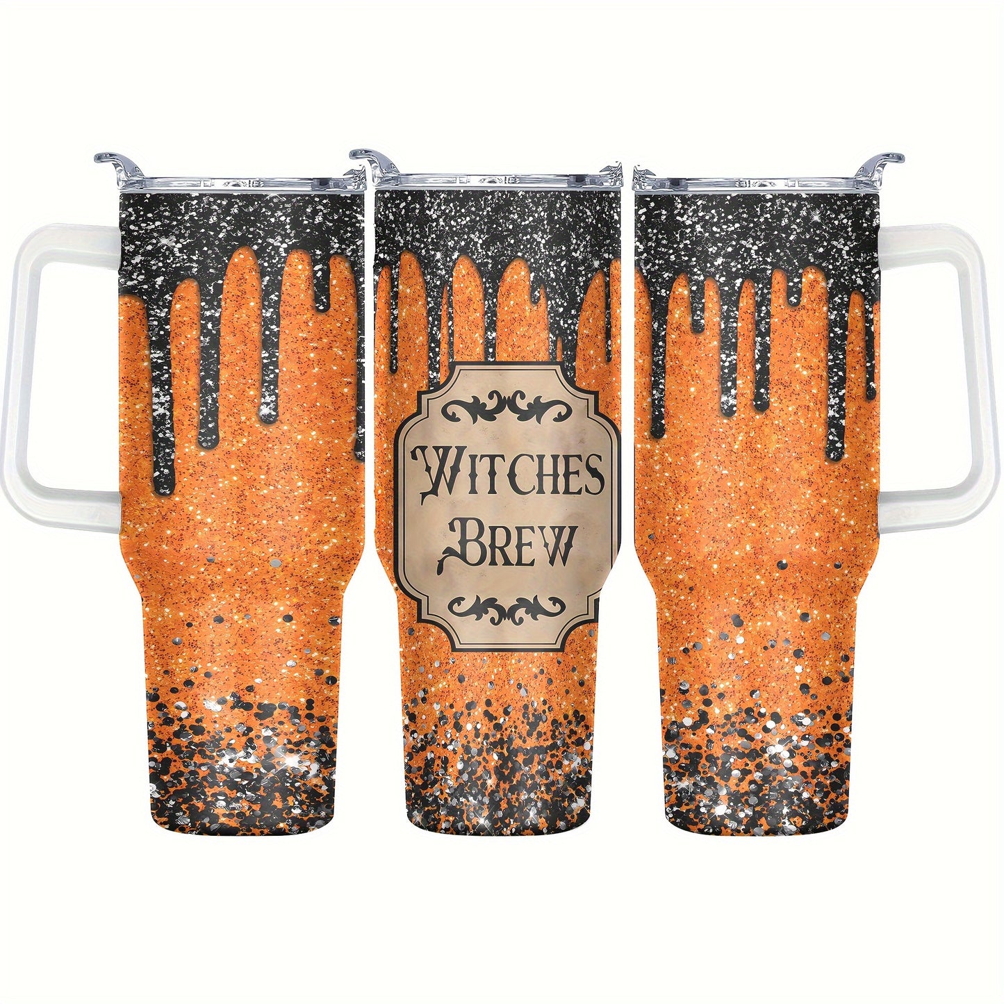 Stainless steel tumbler with handle & straw, perfect for gifts on holidays like Halloween, Christmas, Father's & Mother's Day. Non-toxic, leakproof design, 40oz capacity.