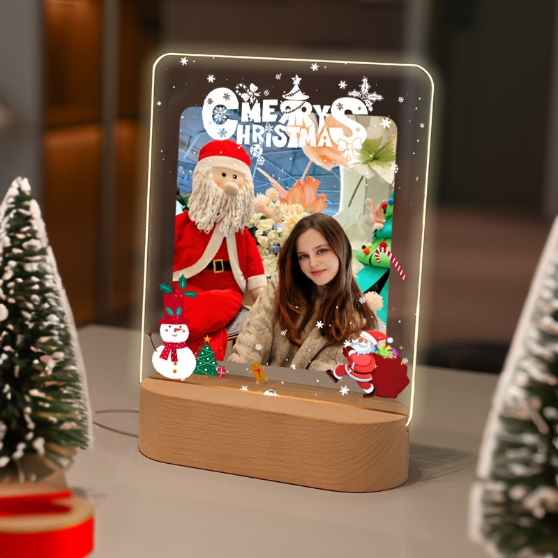 Personalize your space with our LED light-up acrylic photo frame, perfect for displaying a single Christmas-themed picture. This customizable frame is an ideal gift for birthdays, anniversaries, Valentine's Day, and festive home decor. Suitable for ages