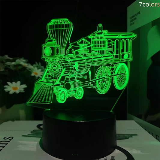 Train-shaped 3D LED Night Light with Touch Control, 7-Color Changing, USB Powered. Perfect for Bedroom, Desk Decor, and Ideal Gift.