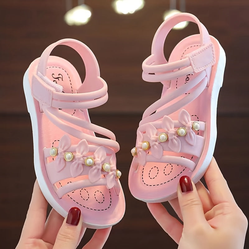 PEYOUR girls' summer sandals upgraded with soft sole, breathable design, easy wear, cute pearl & floral accents, durable for youngsters.