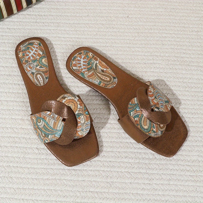 Women's Ethnic Style Flat Sandals with TPR Sole and Faux Cover Upper