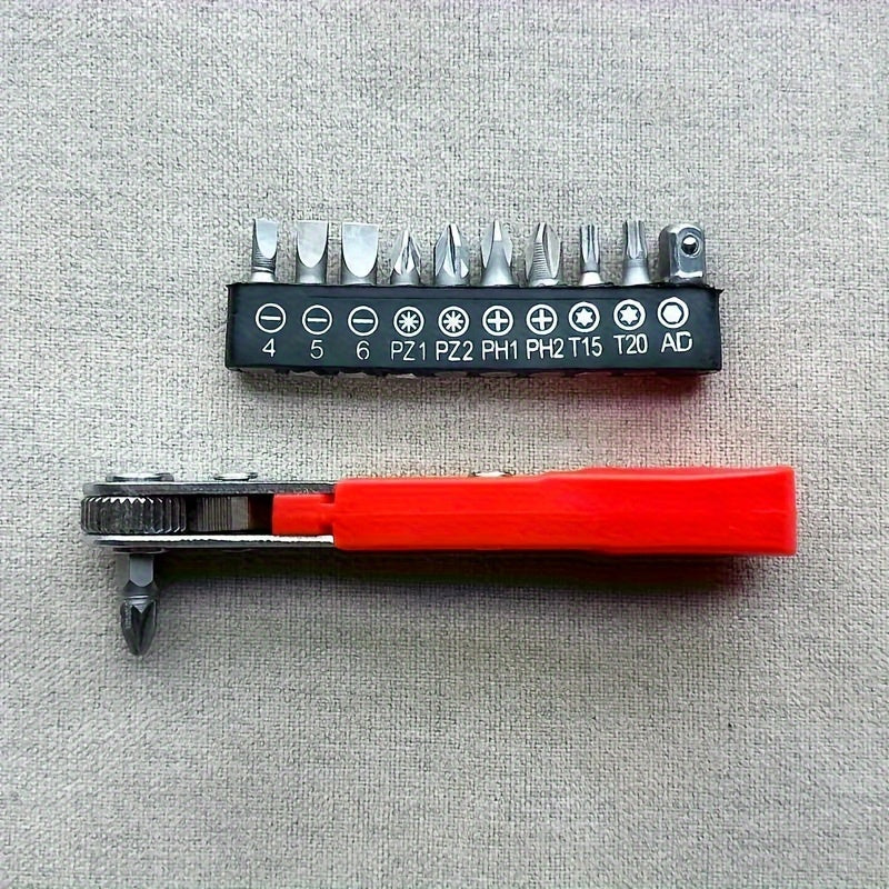 1pc Manual Tool Kit with 36 Teeth Mini Gear and Socket Wrench for narrow space repairs. Features L-shaped handle and red color. No assembly required.