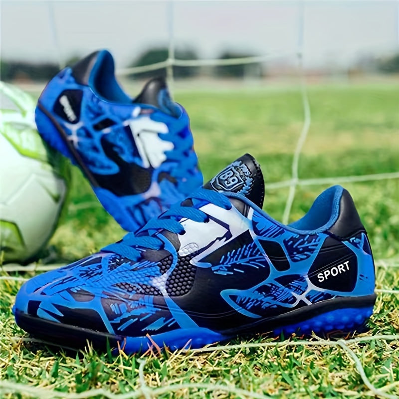 Men's Performance Soccer Cleats - Blue & Black Training Shoes with Anti-Skid Sole, Breathable Upper, and Durable Rubber Sole for Outdoor Soccer