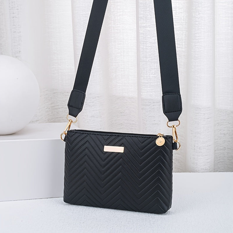 Stylish wave pattern crossbody bag with exquisite hardware and solid color versatility.