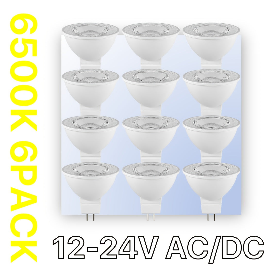 6 and 12 packs of MR16 LED bulbs with 5W GU5.3 non-dimmable spotlight bulb suitable for 12V-24V AC/DC low voltage. Ideal for landscape, cabin, boat, and yacht use.