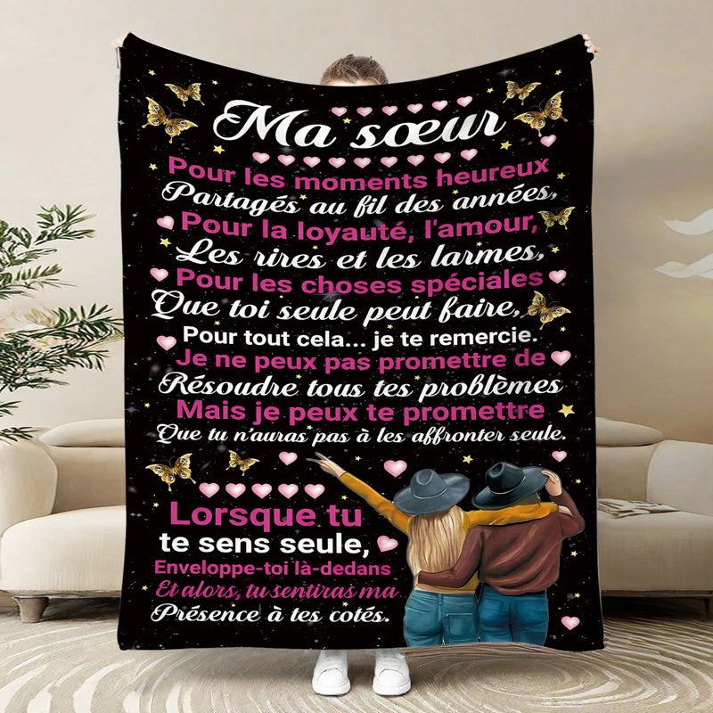 Unique and creative gift idea for sisters - Text Element 1pc. Perfect for birthdays, Christmas, Mother's Day, or as a wedding blanket. This versatile throw blanket is ideal for home decoration and provides a soft and comfortable addition to any bed.