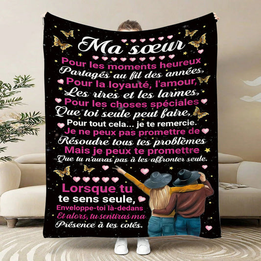 Unique and creative gift idea for sisters - Text Element 1pc. Perfect for birthdays, Christmas, Mother's Day, or as a wedding blanket. This versatile throw blanket is ideal for home decoration and provides a soft and comfortable addition to any bed.