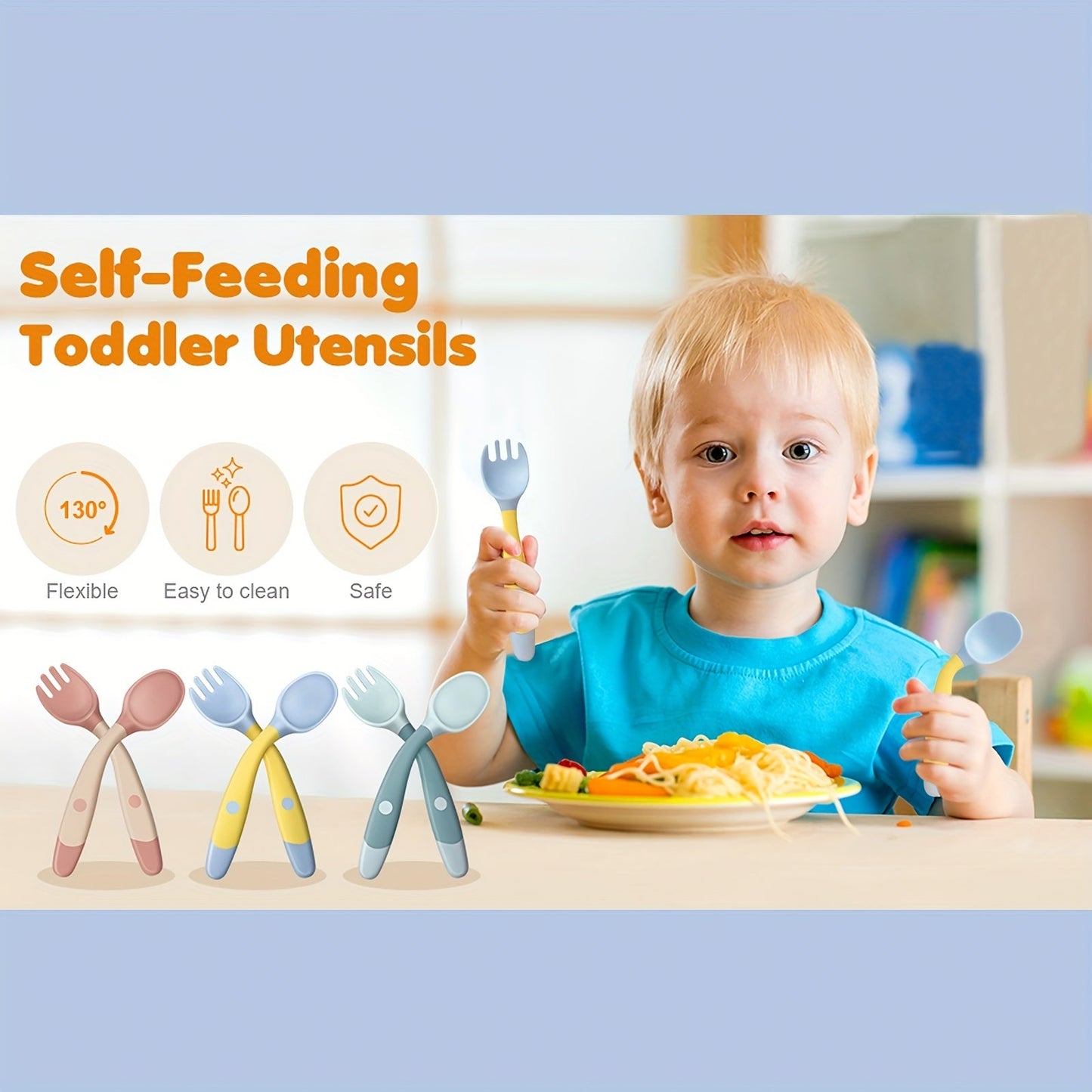 Children's Feeding Set - BPA-Free Spoon and Fork with Travel Case, Self-Feeding Training Utensils for Kids