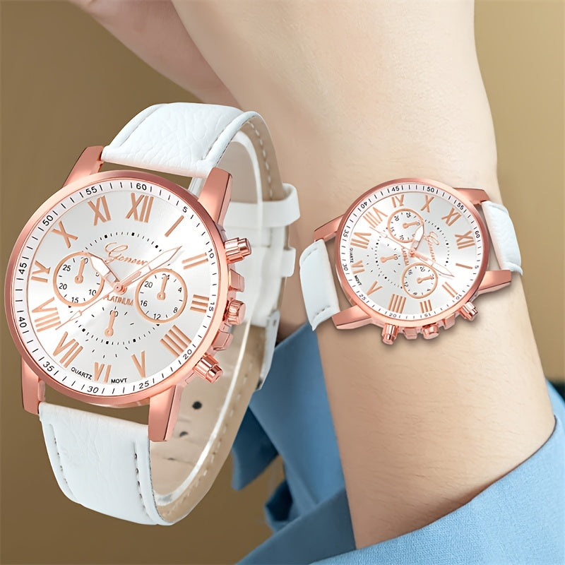 Fashion Quartz Watch Set with 10pcs, Zinc Alloy Case, PUPU Leather Strap in varied colors, button battery included & no additional battery required.