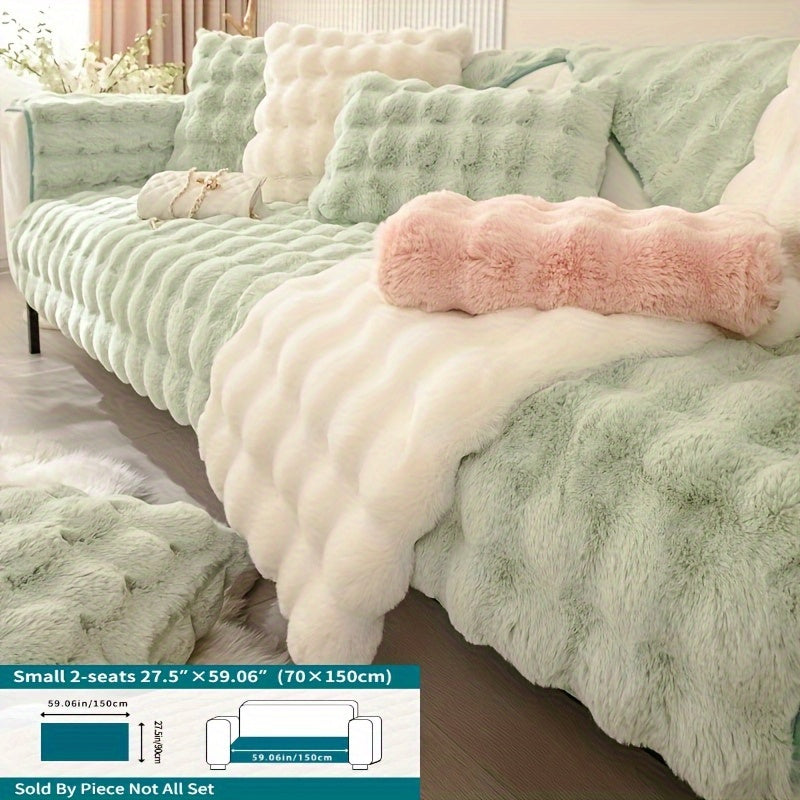 Winter plush sofa cover, anti-slip, dustproof slipcover for couch in living room, office, bedroom, home decor.