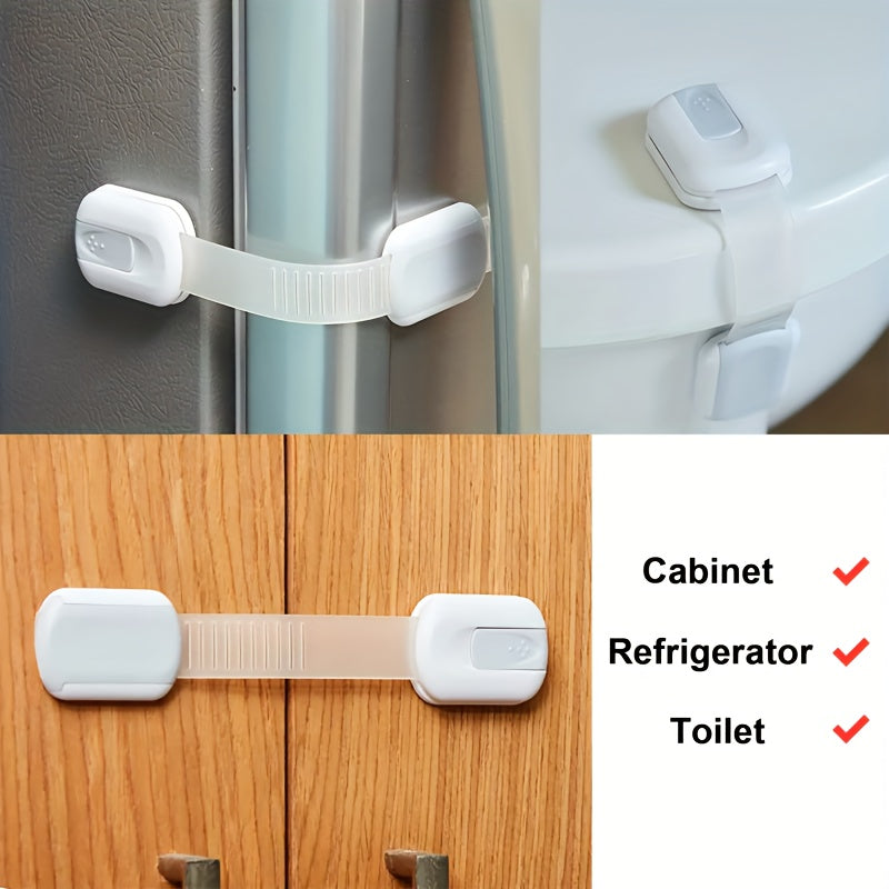 Child safety is a top priority with our 10-Pack Adjustable Cabinet Locks & Straps. Made from Phthalate-Free White Plastic, these multipurpose locks are perfect for baby proofing drawers without the need for drilling. Suitable for ages 14 and up, these