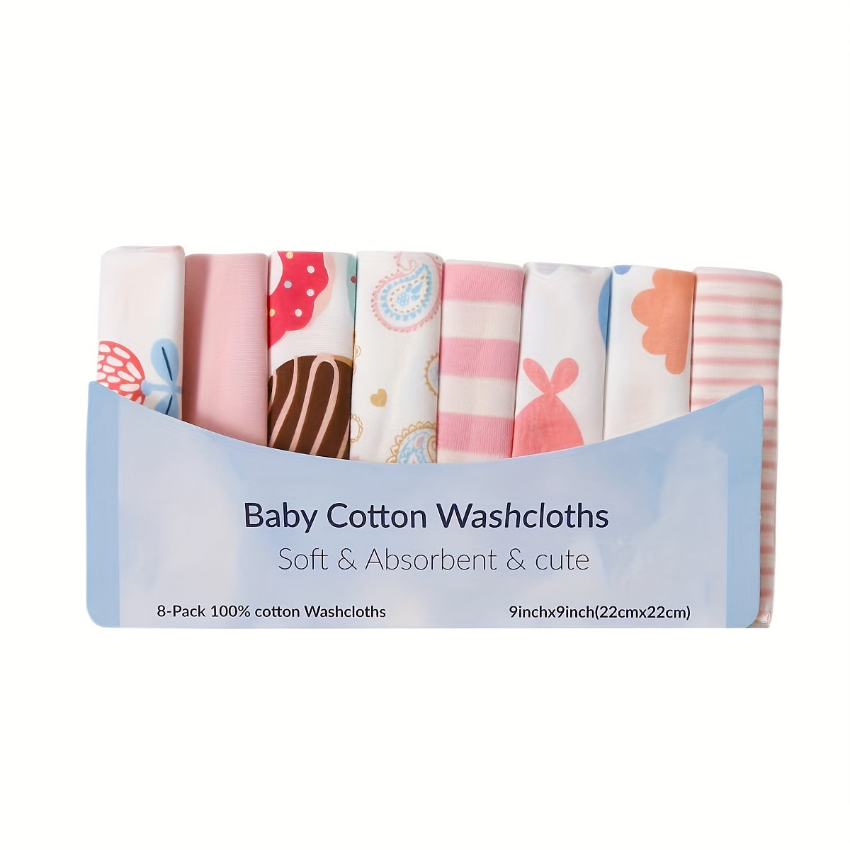 Nursing Towels Set of 8, Adorable Baby Washcloths with Cute Designs. Includes Burp Cloths, Soft Infant Bath Towels, Toddler Face Towels, and Handkerchief. Perfect Baby Shower Gift for Newborns with Sensitive Skin, Suitable for Boys and Girls. Ideal for