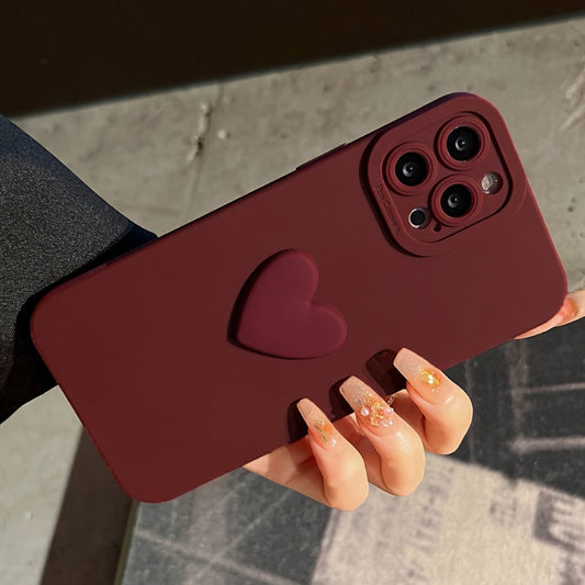 Schattig 3D liefde wijnrood telefoonhoesje, geschikt voor iPhone modellen 7-15 Pro Max XS XR.