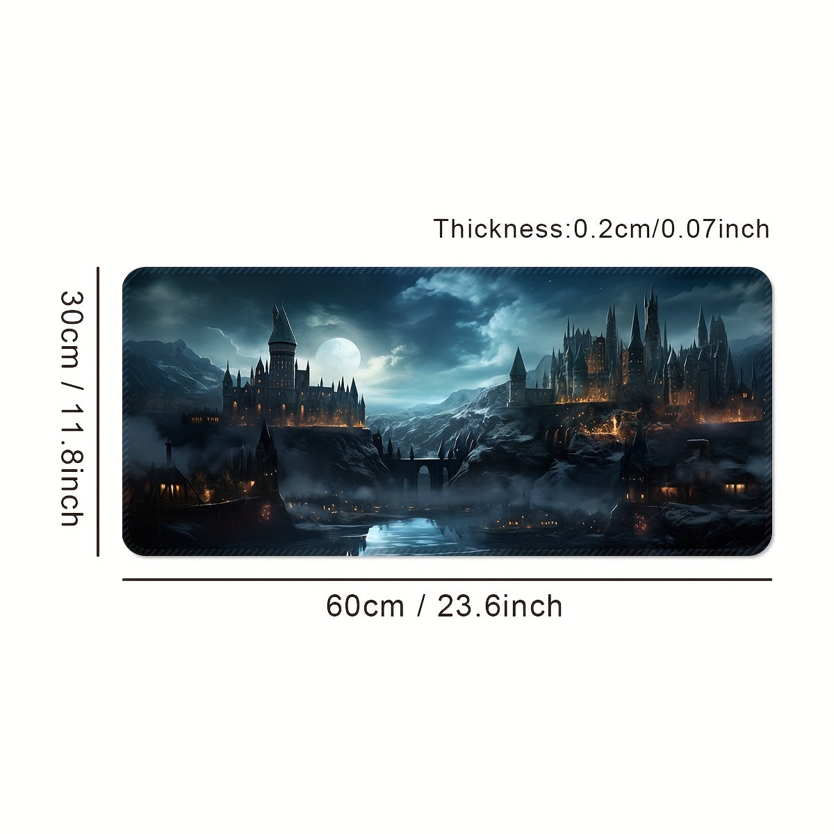 Castle Night Large Extended Gaming Mouse Pad made of rubber material with non-slip washable desk mat and precision edge stitching, ideal for gifting.