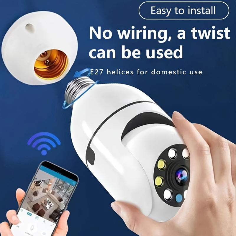 E27 Wifi Camera: Wireless 355-degree Panoramic IP Camera with 1080P Resolution. Features Smart Home Surveillance, Motion Detection Alarm, Night Vision, Two-way Communication, Indoor Monitoring, and Care Security Capabilities.