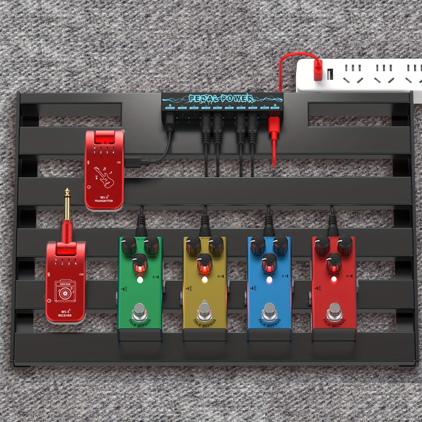 Guitar Pedal Power Supply with 8 isolated 9V DC outputs.