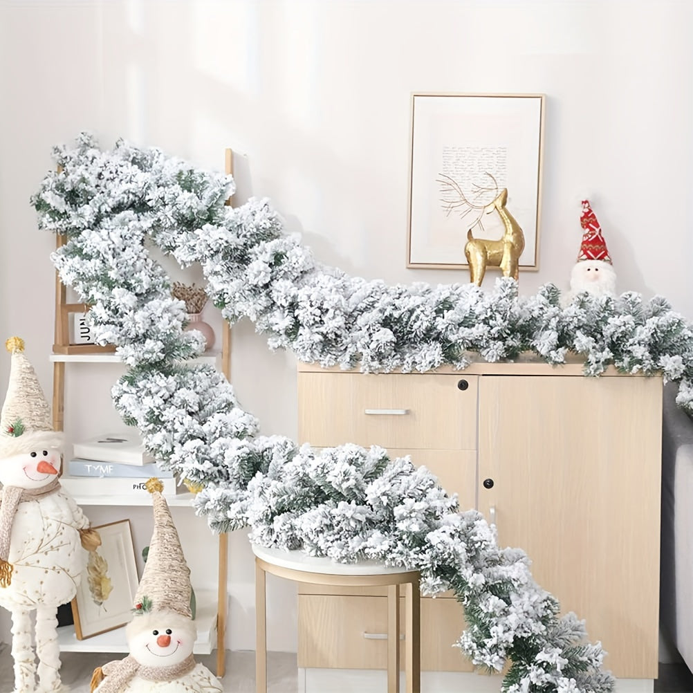 1 piece of 274.32cm Snow Flocked Christmas Garland, Snowy Artificial Winter Frosted Pine Garland for Xmas Tree, Stairs, and Fireplace Decor