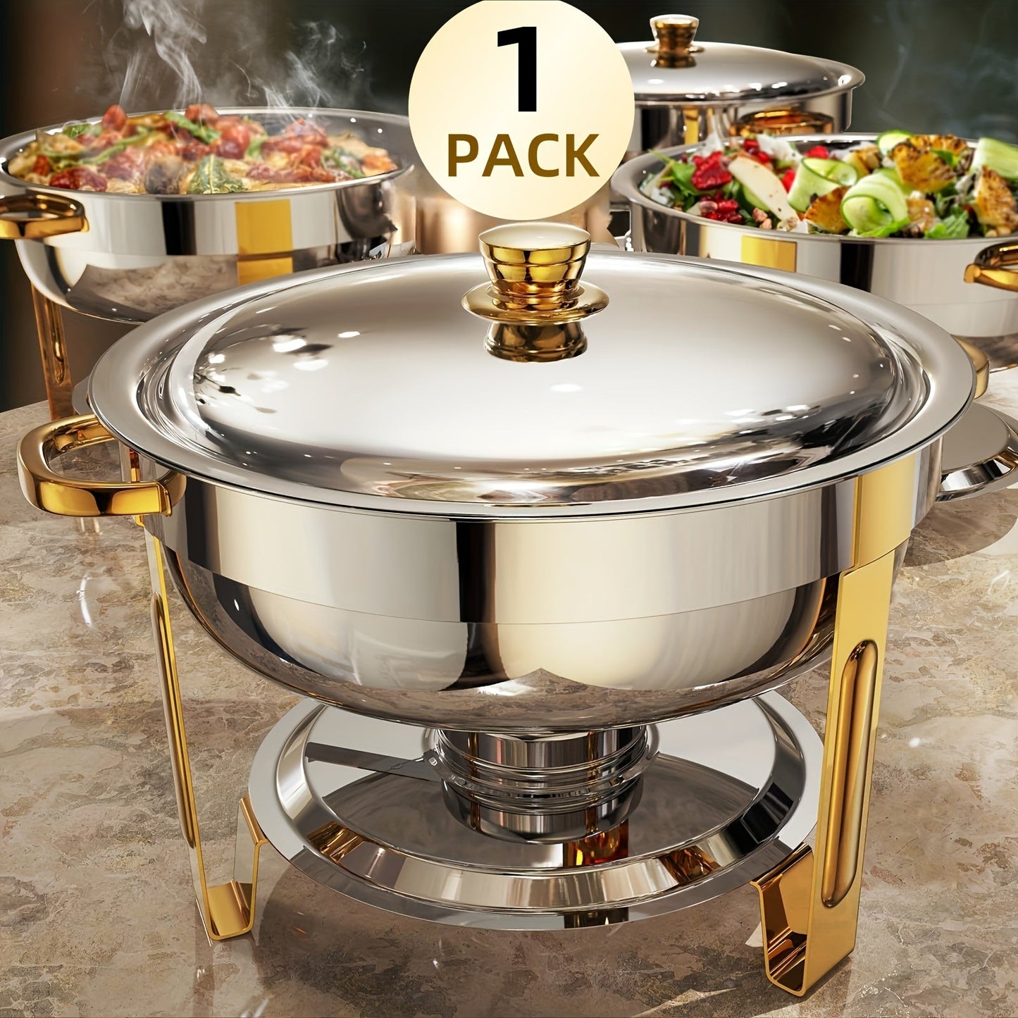 Luxurious Set of Stainless Steel Chafing Dishes in Stunning Gold and Silver Finish: Effortless 5QT Assembly, Ideal for Buffet Gatherings - Comes with Full Set of Accessories