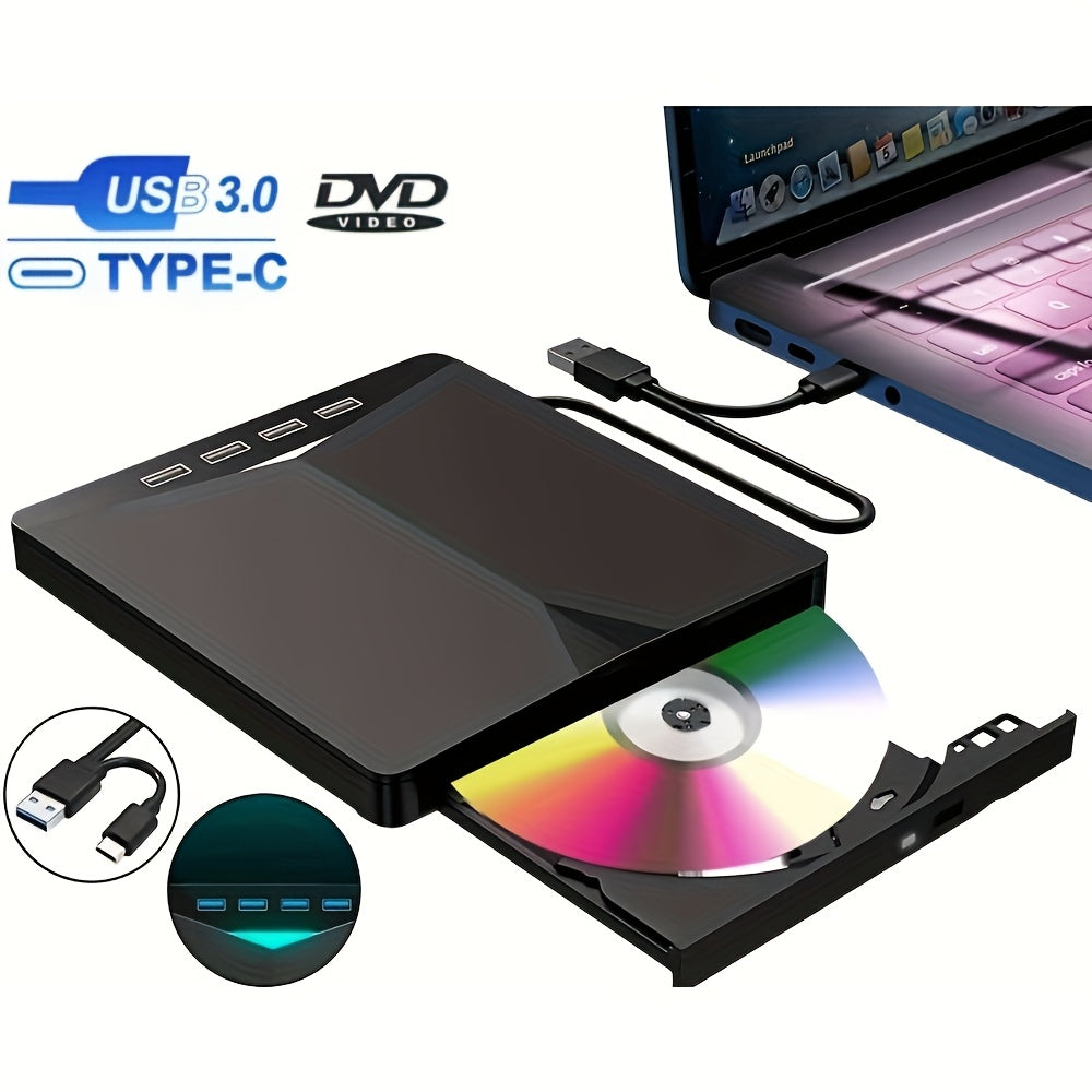 VVIA 7-in-1 External CD/DVD Drive, SuperSpeed USB 3.0, Compatible with Laptop, Desktop, PC, Mac, No Battery Required