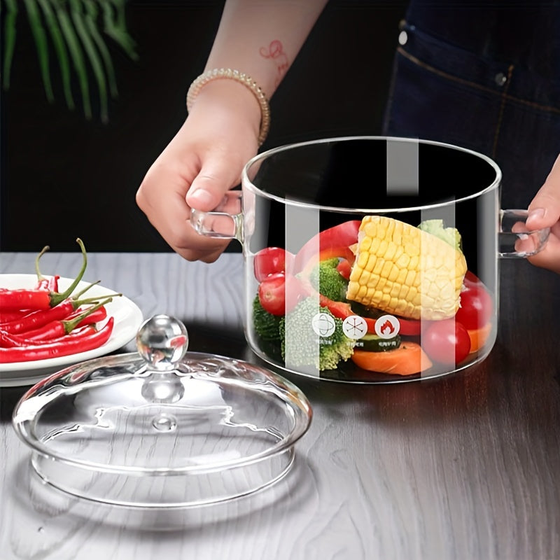 1 piece of 1.5L Borosilicate Glass Simmer Pot with Lid - Heat-Resistant Stovetop Cooking Pot for Soup, Pasta, Noodles, Clear Glass Cookware with Anti-Scald Handles, Safe for Dishwasher Use