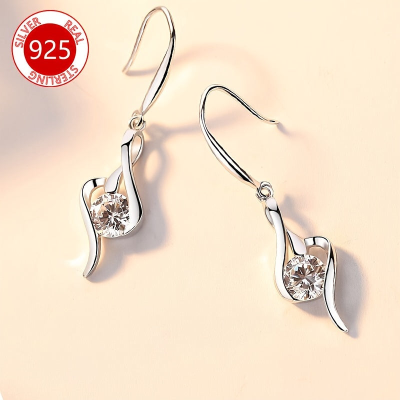 Elegant 925 Sterling Silver Dangle Earrings featuring Stunning Clear Zirconia Stones - Ideal for Any Occasion, from Casual to Formal.