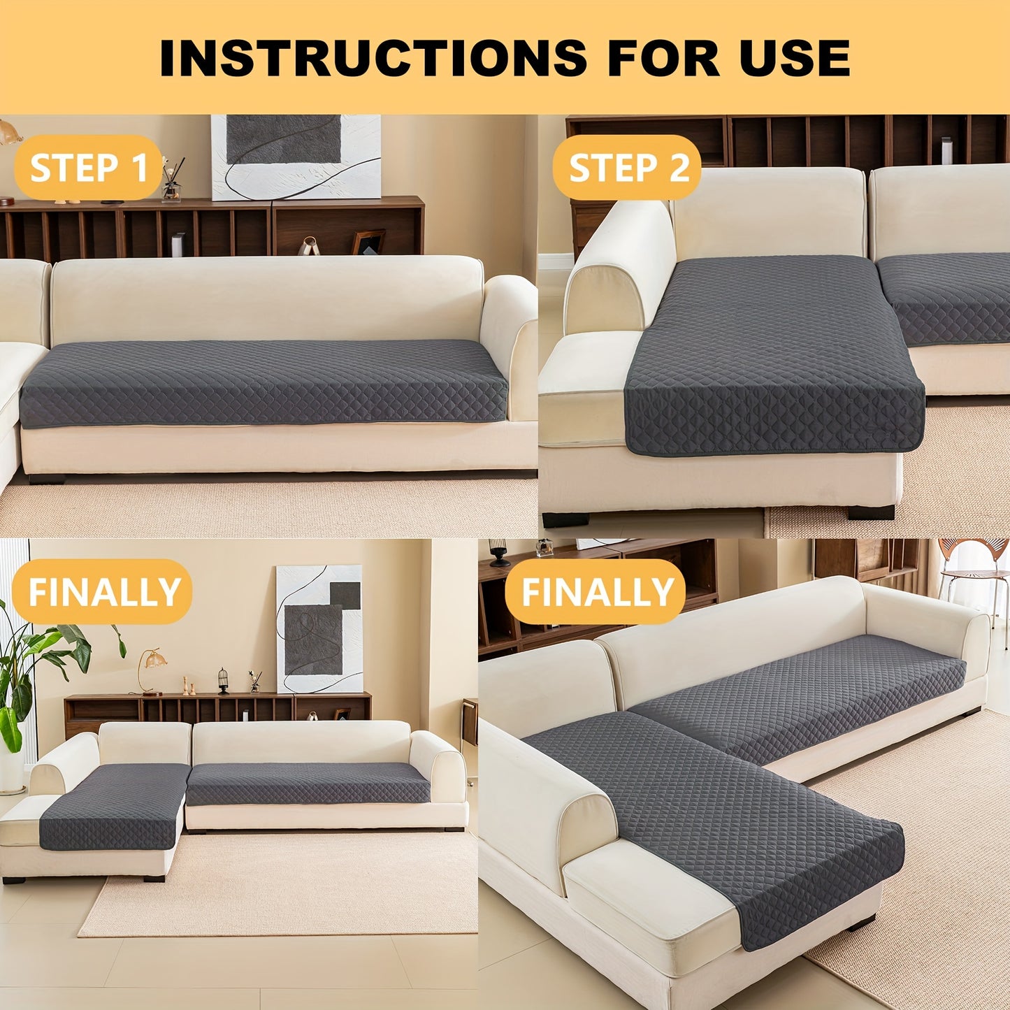 2 durable L-shaped sofa protectors for both left and right sofas, machine washable.