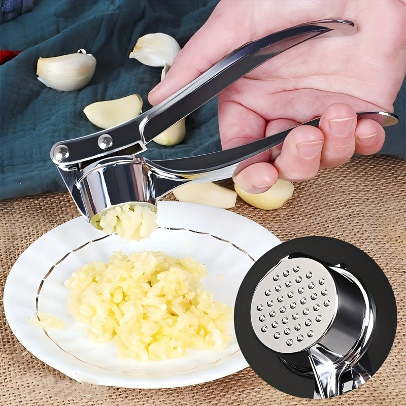 1 piece of a multifunctional stainless steel garlic press, also known as a metal garlic mincer, washable garlic crusher, kitchen garlic chopper, ginger squeezer, garlic masher, and garlic mincer. This versatile kitchen tool is a must-have for any