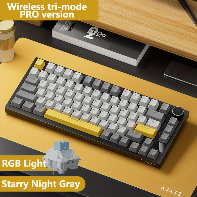 AJAZZ AK820PRO 75% Hot-Swappable Gasket Mechanical Keyboard with TFT Display, 4000Mah Battery, BT/2.4G/USB connectivity, RGB Lighting, and Gift Switch in Trendy Colors.