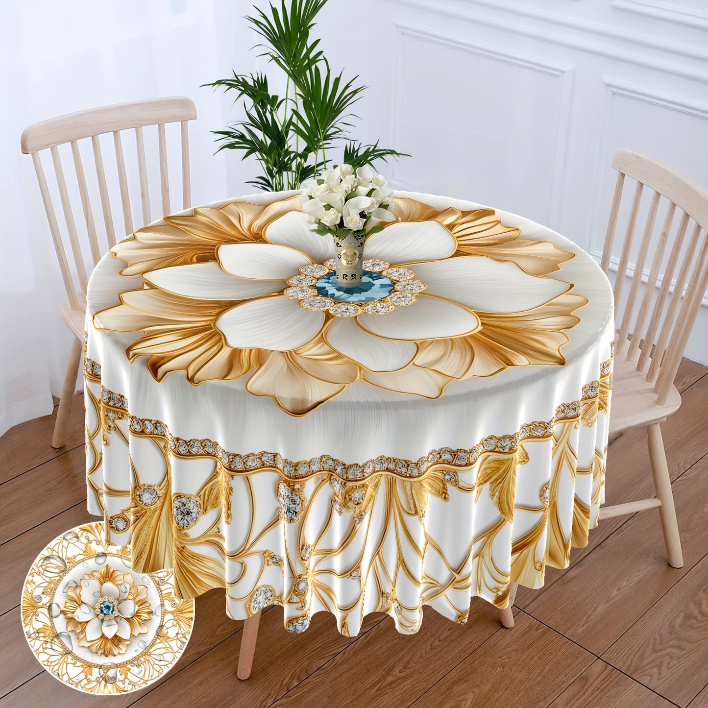 Waterproof polyester tablecloth with diamond pattern, 160.02cm diameter, modern luxury style, machine woven, multi-purpose for patio, dining, BBQ, picnic - 1 piece.