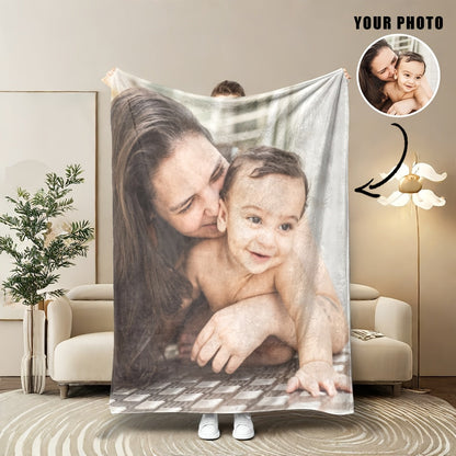 The perfect gift for all seasons! This custom personalized photo throw blanket is made from soft, warm flannel fleece with a digital print design and knitted craftsmanship. The polyester material has a fabric weight of 200-250g, making it both