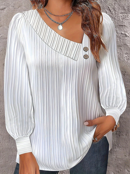 Long sleeve solid color blouse for plus size women