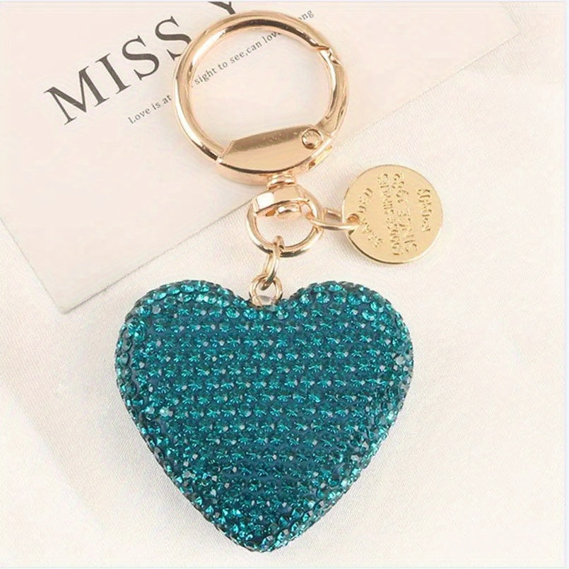 Valentine's Day Gift Set: Heart-Shaped Rhinestone Car Keychain, Resin Love Heart Earphone Case Charm, and Metal Tag Bag Accessory perfect for Women.