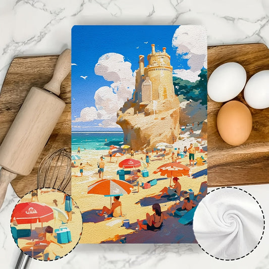 2 pieces of ultra soft kitchen towels, perfect for a day spent at the beach building sandcastles and swimming. These highly absorbent dish hand towels are ideal for holiday decor. Machine washable and measuring 16x24 inches. Item number: 2KYSMF1214209