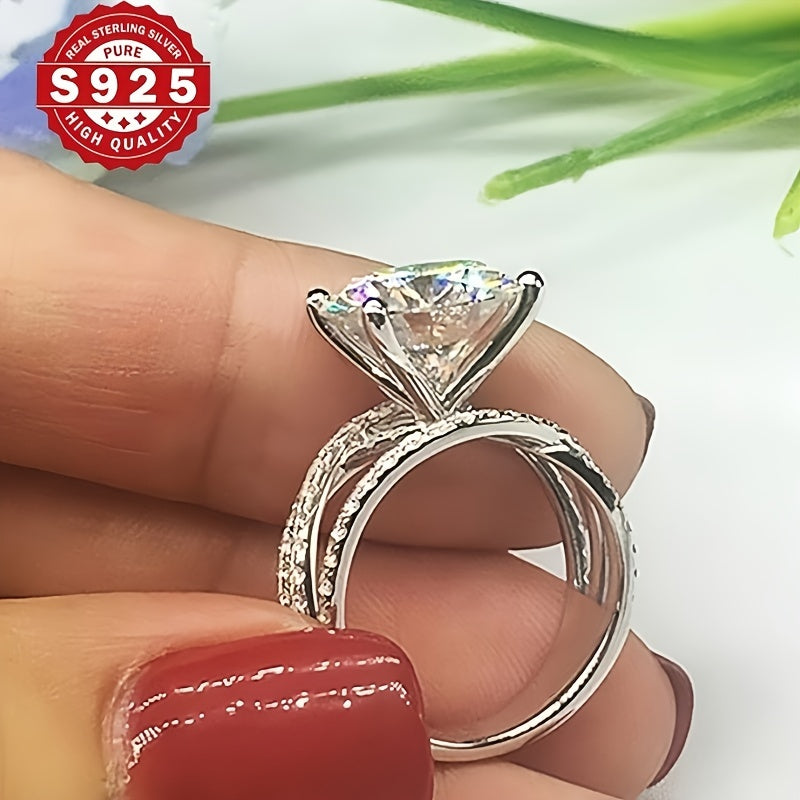 Stylish 925 Sterling Silver Engagement Ring adorned with Cubic Zirconia, Stunning Party Wedding Band, Ideal Romantic Valentine's Present, Versatile Fashion Accessory for Women of All Seasons