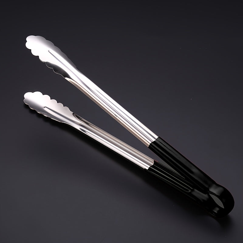 1 pc Stainless Steel Tongs for BBQ and serving. Non-slip and multi-functional. Great for grilling and buffet. Kitchen essential.