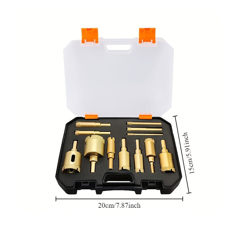 12pc Diamond Coated Drill Bit Set for Glass, Marble, Granite, Stone, Tile & Ceramic - Hand Tools