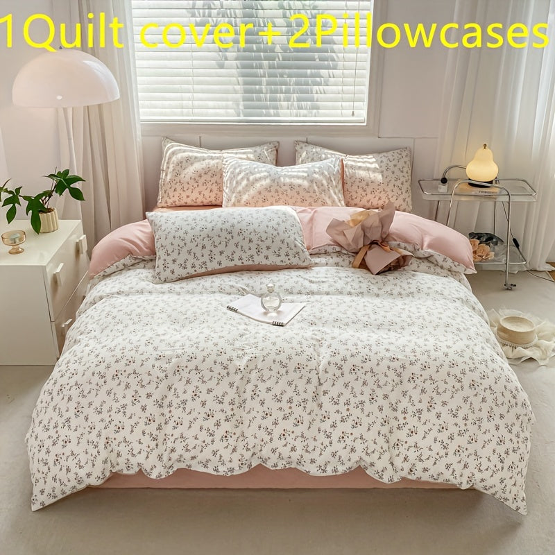 Introducing the new American-style small floral quilt cover set that is a hot-selling item across borders. This set includes one single quilt cover and two pillowcases featuring forget-me-not designs. Experience a comfortable and relaxing sleep with its