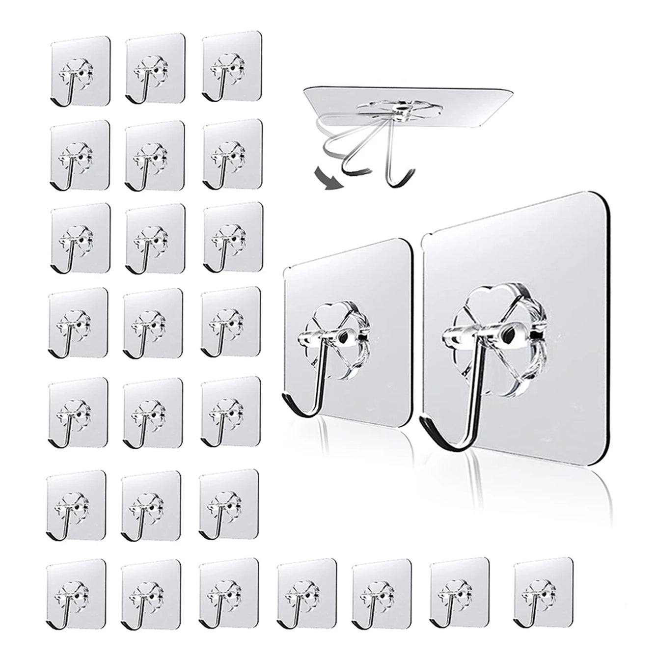 Pack of 10/30 Transparent Adhesive Hooks - Versatile Kitchen Hooks Featuring Non-Slip Traceless Design